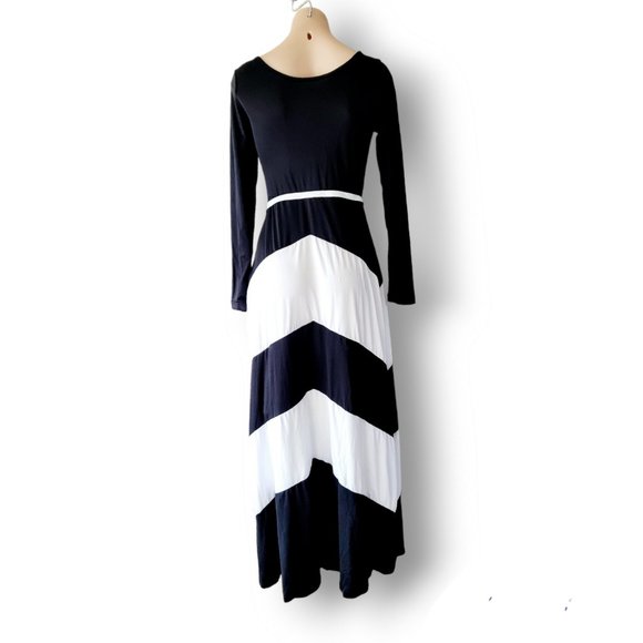 Black & white two-way, long-sleeve maxi dress One size fits AU 8, 10, 12, 14 NWT - Picture 5 of 8